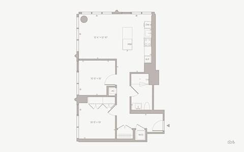 Floor plan for 1 bed, 1 bath